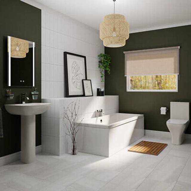 Wholesale Domestic Camden Basin and 1700mm Straight Double Ended Bathroom Suite | White | ABS Polished Chrome | 545mm