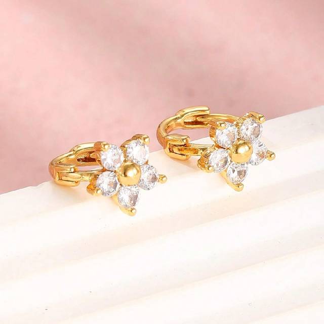 SHEIN 1pair Delicate Fashionable Rhinestone Decor Five-Leaf Flower Hoop Earrings For Girls For Party Banquet Dates Beach Vacation Occasion For Kids Birthday