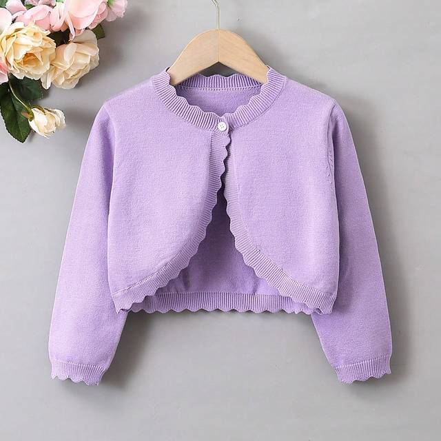 SHEIN Young Girl Casual Solid Color Cardigan With Shell Trim, Spring Autumn