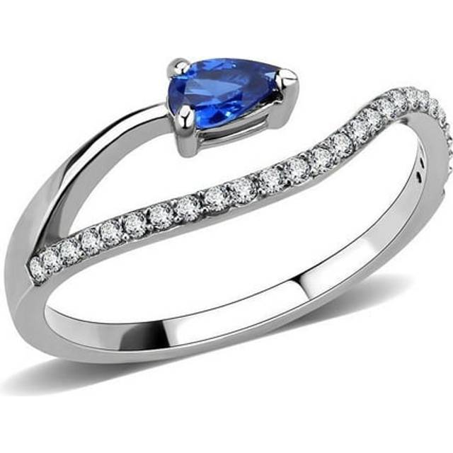 Alamode DA273-6 Women High Polished Stainless Steel Ring with Synthetic in London Blue - Size 6