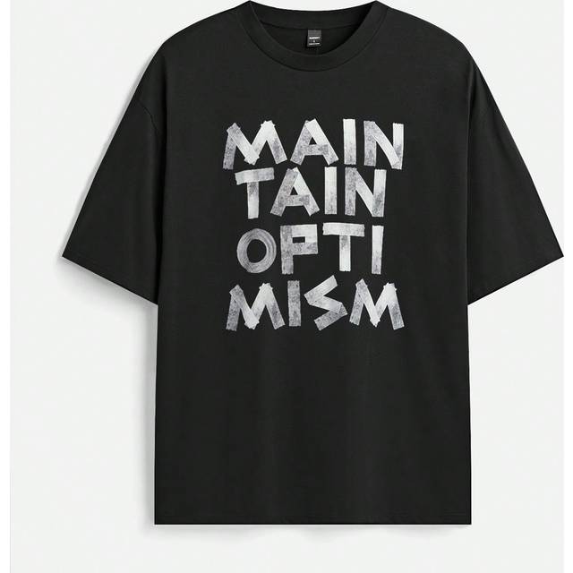 Manfinity Men&#39;s Loose Short Sleeve Knitted T-Shirt With English Printed Pattern, Street Style,Halloween Clothes