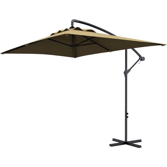 Outsunny Waterproof Cantilever Parasol: Crank-Operated, 6 Ribs, Cross Base, Rectangular Banana Hanging Umbrella, 3x2m, Brown Aosom UK