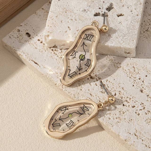 SHEIN 1pair New Dali Clock Design Handmade Earrings, Simple & Fashionable Personalized Jewelry