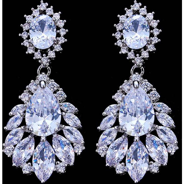 SHEIN 1pair Bride&#39;s European & American Style Elegant And Classic Waterdrop Cubic Zirconia Earrings, Luxurious And Exquisite Ear Studs For Bridal Dress Roya