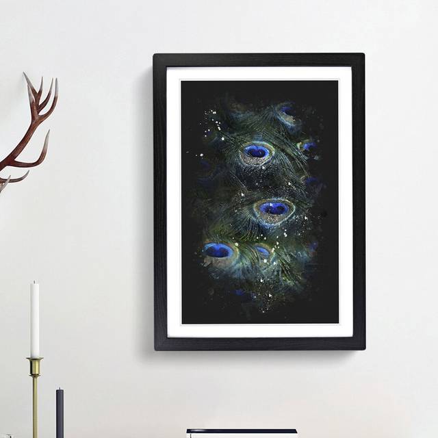 The Feathers of a Peacock - Picture Frame Painting Print - Black Framed (45cm H x 33cm W x 2cm D)