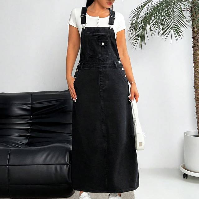 SHEIN Women&#39;s Fashionable Solid Color Casual Denim Dress