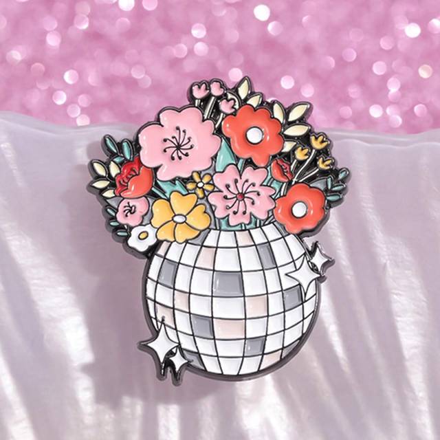 SHEIN 1pc Floral Disco Ball Enamel Pins Custom Flowers Stars Brooches Lapel Badges Cartoon Music Jewelry Gift For Fans Friends