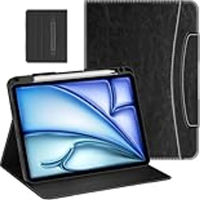 MoKo for iPad Air 11 Inch Case (M3 2025 / M2 2024) & iPad Air 5th/4th Gen 2022/2020 10.9 Inch Case with Pencil Holder, Premium Leather Folio Stand Cover, Black