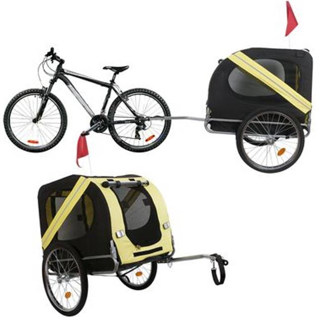 Dog Bicycle Trailer with Fly Screen, Rain Protection and Safety Coupling, Black & Yellow