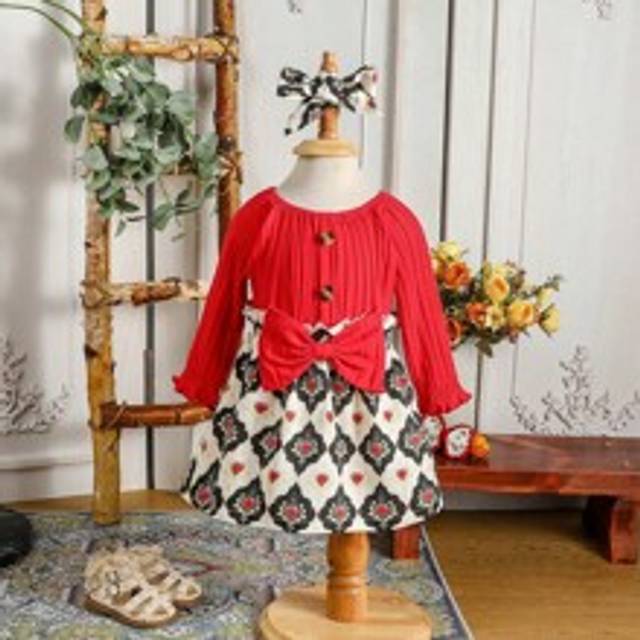 Baby Girl vår/sommar Rundhalsad långärmad klänning med rosettdekoration, blommönster och underbar design - Multifärgad (6-9M,9-12M,12-18M,18-24M,3-6M)