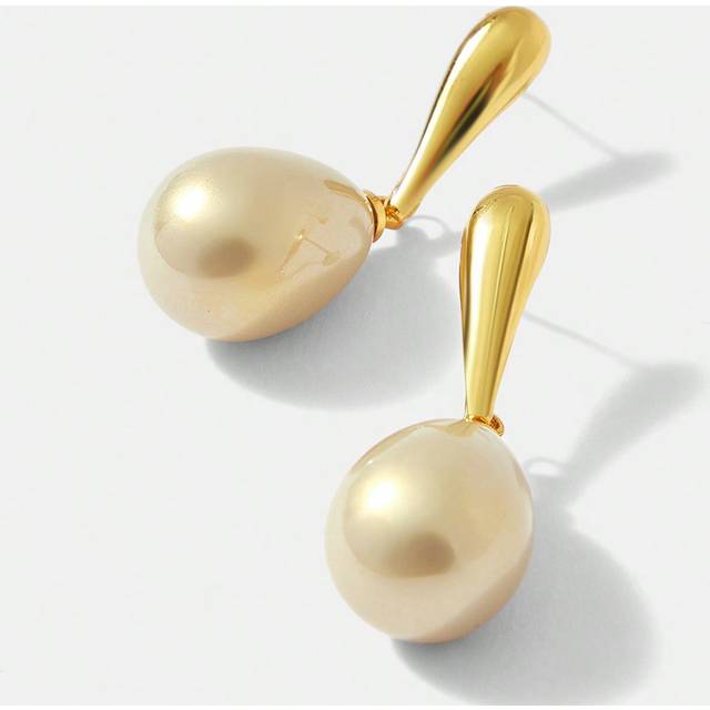 MOTF CHAMPAGNE-COLORED TEARDROP FAUX PEARL EARRINGS WITH GOLD-PLATING
