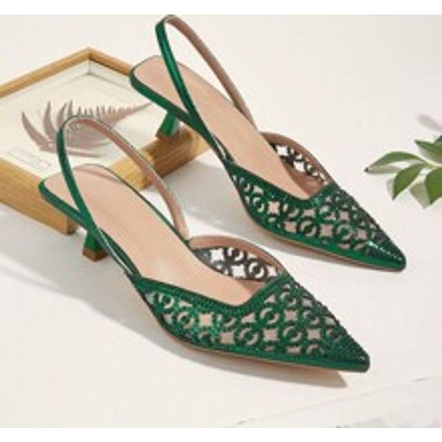 Lågklackade damskor med strassdekoration - spetsig tå, mesh-uthålig design, slingback-stil, perfekt för fester och formella tillfällen - Grön (EUR35,EUR36,EUR37,EUR38,EUR39,EUR40,EUR41,EUR42,EUR43)