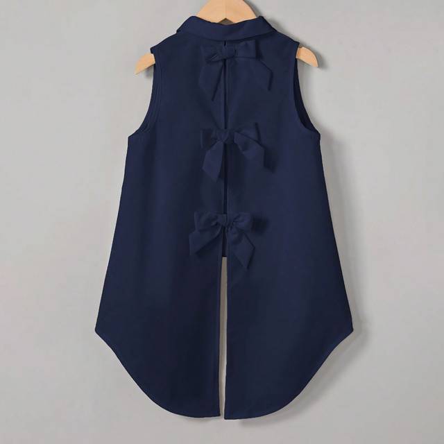 SHEIN Women Casual Solid Color Commute Vacation Sleeveless Spring/Summer Back Split Bow Knot Loose  Blouse Work Blouse