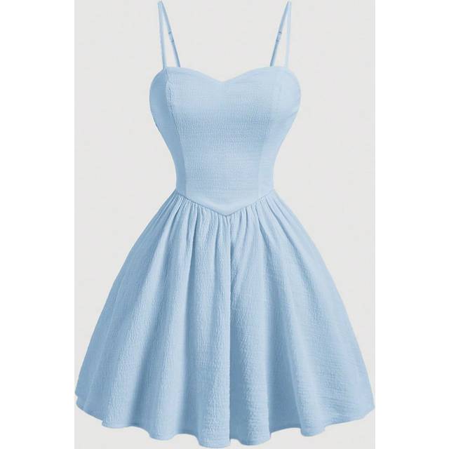 SHEIN Ladies&#39; Romantic Back-Tied Buttercup Yellow Summer Dress With Straps,Pastel Dresses For Women