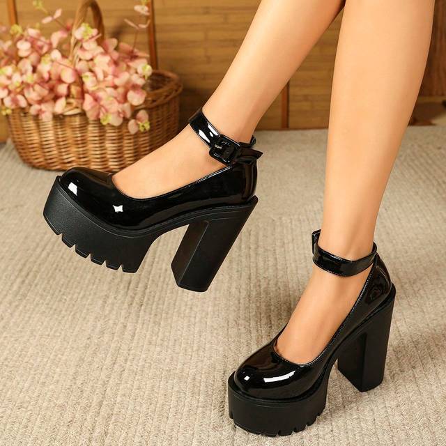 SHEIN Fashion High Heel Pumps, Chunky Heel Casual High Heels For Ladies