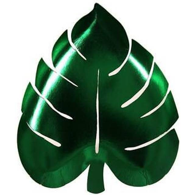 Tropical green foil palm leaf party plates (pack of 8)