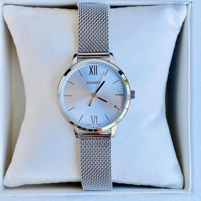 Casio Ltp-e157m-7a Stainless Steel Milanese Strap Silver Dial Roman Ladies Watch