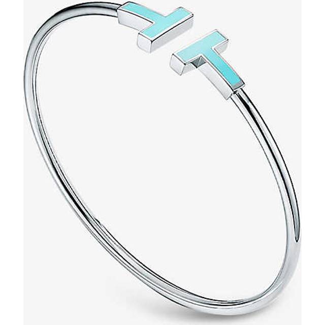 Tiffany & Co Womens White Gold T Wire 18ct White-gold and Turquoise Bracelet M - WHITE GOLD