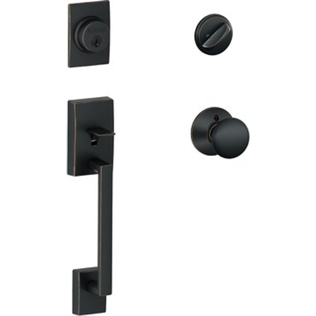 SCHLAGE F60 CEN 716 Century Single Cylinder Handleset and Plymouth Knob  Aged Bronze