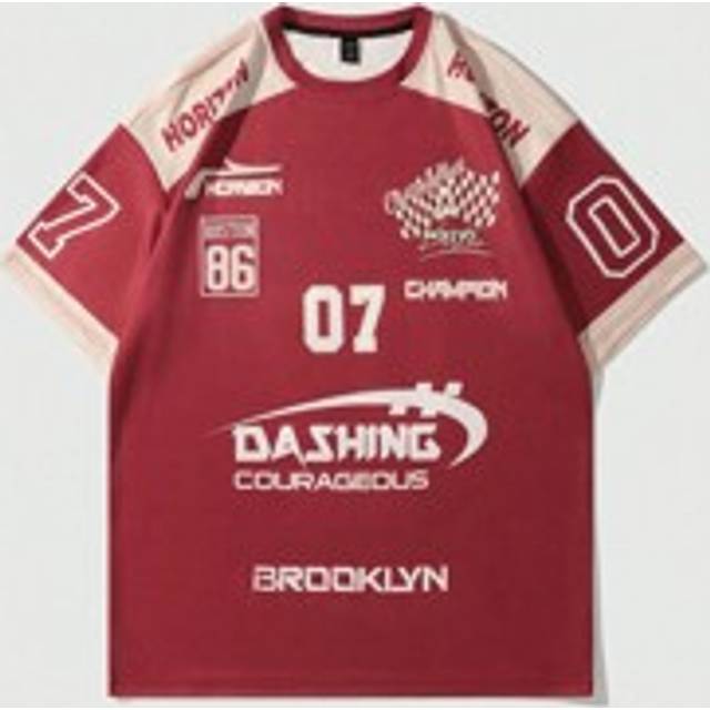 Män Casual sommar kortärmad T-shirt med tryckt Racing ikon och färgblock design, skola - Röd (L,M,S,XL,XXL)