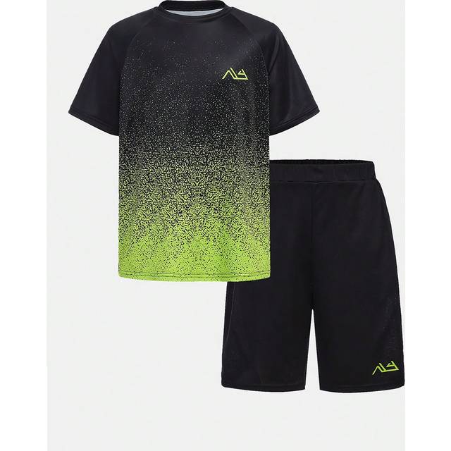 SHEIN Tween Boys&#39; Matching Short Sleeve T-Shirt And Shorts Set With Gradient Athletic Design