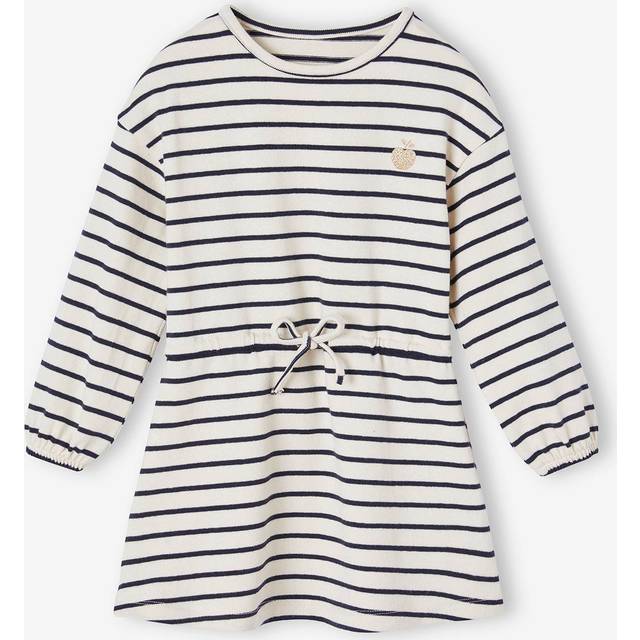 Stripe Dress with Close-Fitting Waist for Girls navy blue
