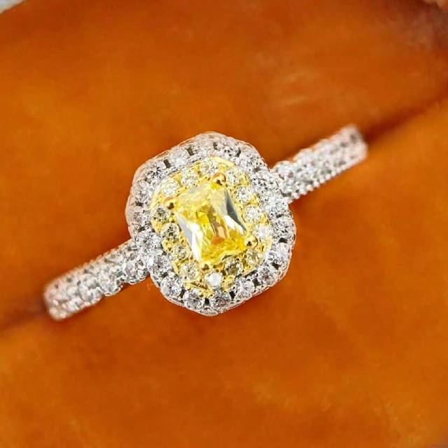 Stylever 1pc Yellow Diamond High Sparkle Ring For Women S925 Sterling Silver Zirconia Luxury Gorgeous Ladies Fine Jewelry Gift For Wedding Promise Ring