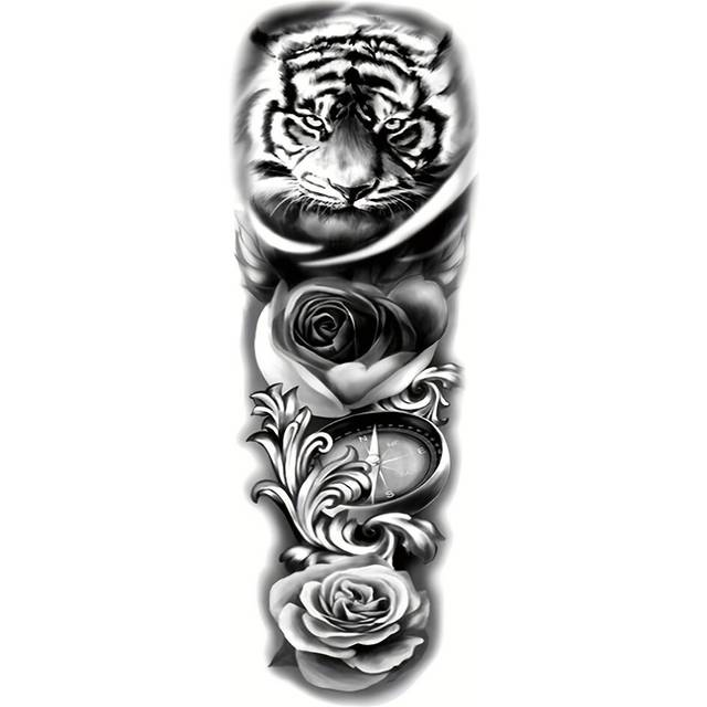 (TQB-294, 8) 8pc Waterproof Lion Tiger Skull Temporary Tattoo Stickers for Men and Women
