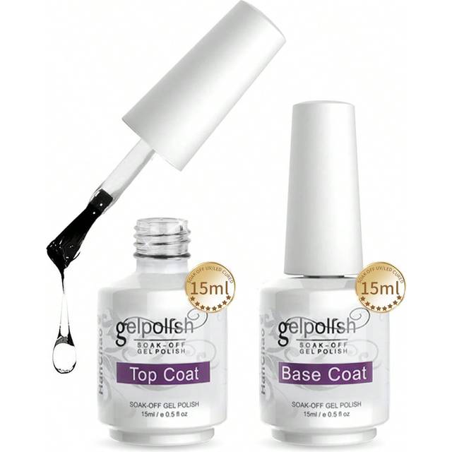 SHEIN 2pcs 15ml Top Coat & Base Coat Gel Nail Polish Set, All Seasons Nail Art Soak Off LED Gel Nail Kit DIY Home Salon Manicure Nail Gifts For Women Girls