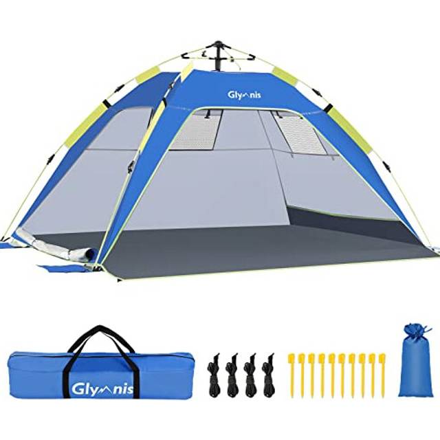 Glymnis Beach Tent 3-4 Person Large Pop Up Beach Tents for Adults, Automatic Instant Outdoor Tent Portable UV Protection Beach Sun Shelter with Side