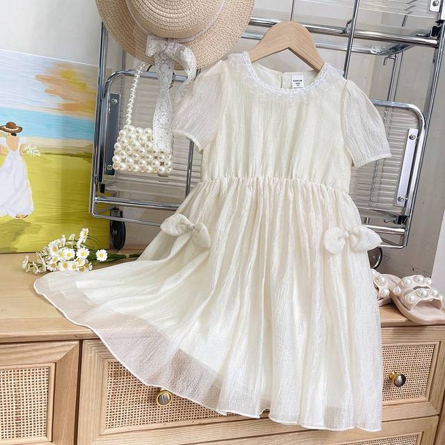 SHEIN Young Girl Short Sleeve Princess Dress For Holiday, Wedding Or Flower Girl, Cute Summer Dress