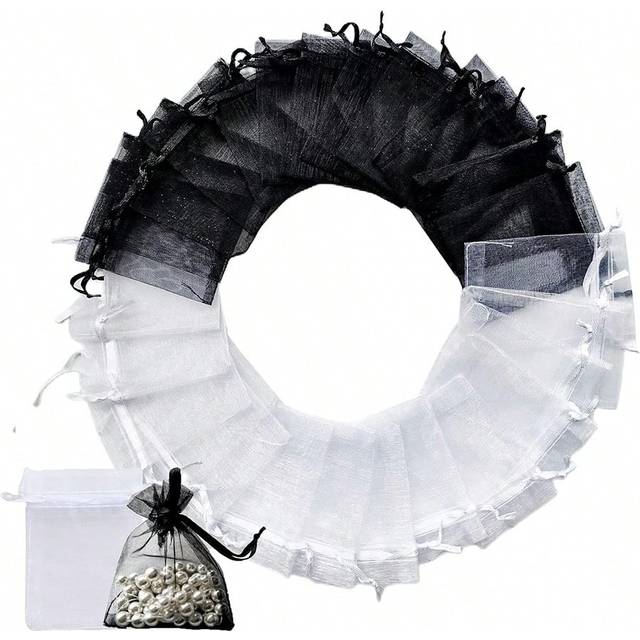 SHEIN 100pcs, Organza Bags Small Gift Bags Jewelry Pouches Mini Drawstring Bags Mesh Sachet Bags For Wedding Favour Party Gift Candy Packing, Assorted 10 Co