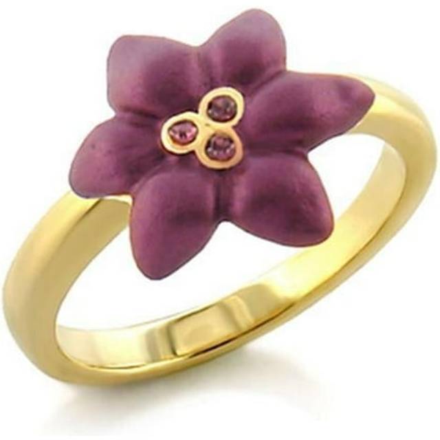 Alamode LO513-8 Women Gold White Metal Ring with Top Grade Crystal in Amethyst - Size 8