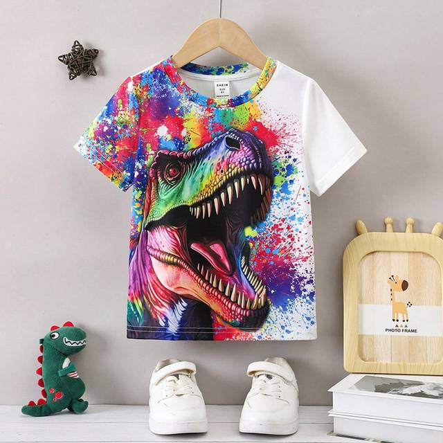 SHEIN Young Boy Dinosaur Printed Round Neck Short Sleeve T-Shirt