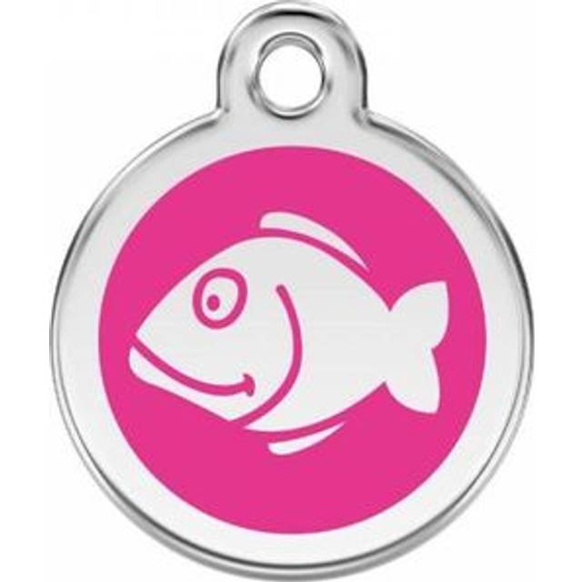 Red Dingo Enamel Cat ID Tags Fish 11 Colours - Hot Pink