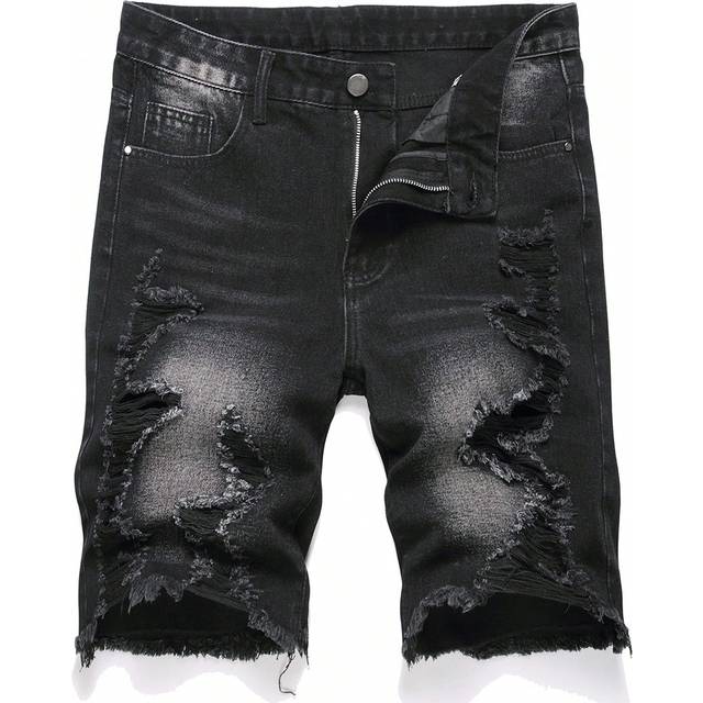 SHEIN Men&#39;s Casual Distressed Bermuda Denim Shorts Jorts With Pockets