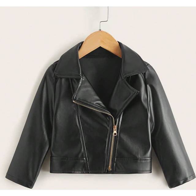 SHEIN Tween Girl Cool Faux Leather Short Jacket, Long Sleeve