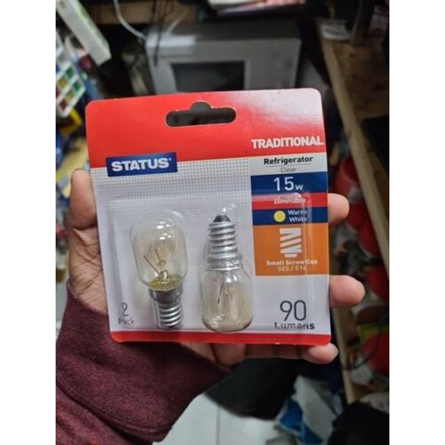 Status International Refrigerator Bulb 15W Small Edison Screw Clear x 2