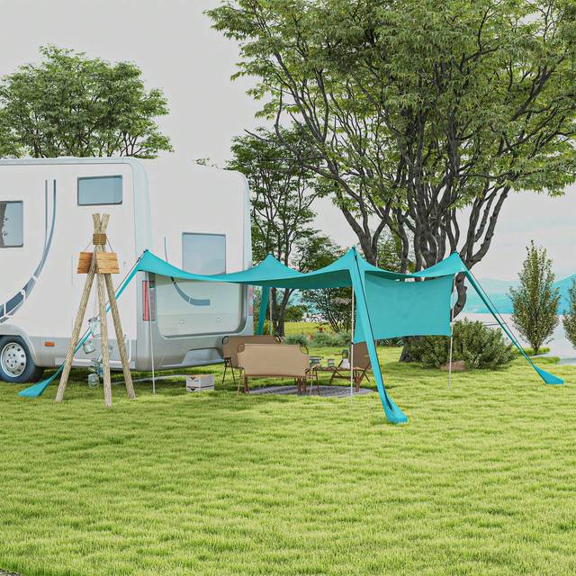 SHEIN Outsunny Beach Tent, Sunshade Event Shelter With Detachable Sidewall, Reinforced Corners, Stability Poles And Carry Bag, For Camping, Trips, Fishing,