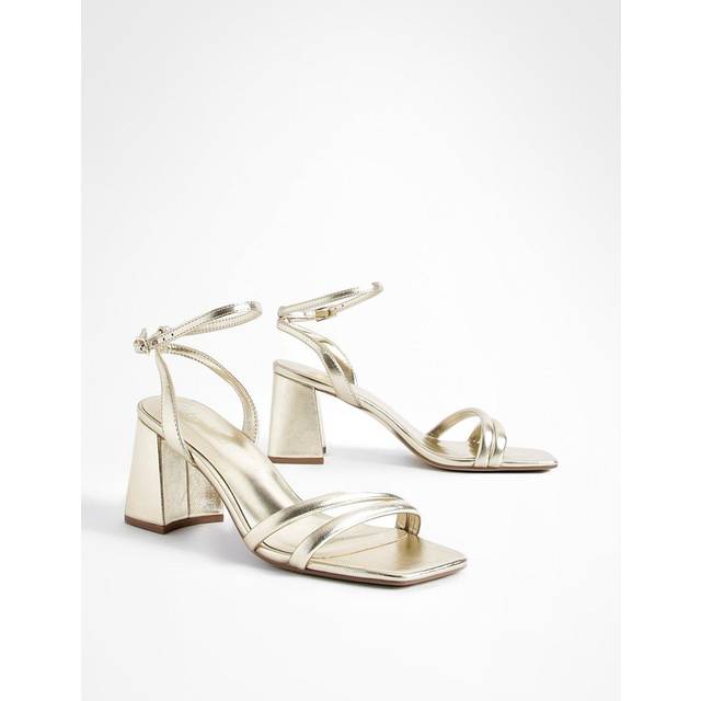 Womens Padded Strap 2 Part Mid Block Heels - Gold - 3, Gold
