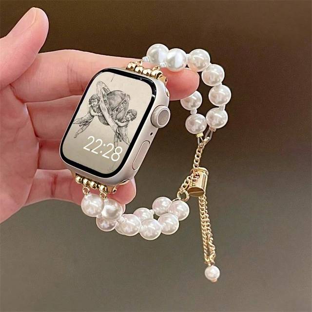 SHEIN New Luxury Minimalist Pearl Compatible With Apple Watch Band Bracelet For 40mm/38mm/41mm Series 10/9/8/7/SE Series 6/5/4 Women Handmade Multi-Layer Wr