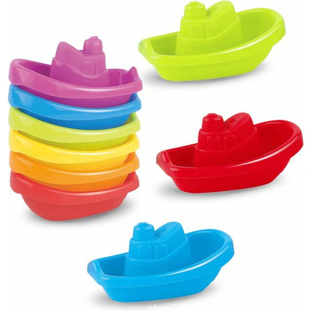SHEIN 6PCS Colorful Children Bathroom Stackable Floatable Boat Toys For Baby Bathing, Beach Fun, Pool Interaction, Summer Water Play Floating Boat Toy Set,
