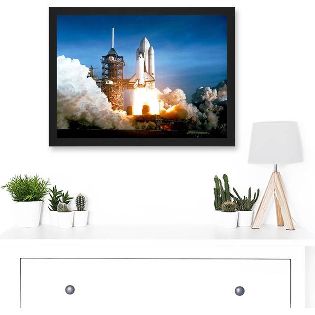 Space 1981 Shuttle Launch Number One Columbia NASA Artwork Framed Wall Art Print - Blue (33cm H x 44.5cm W x 1.5cm D)