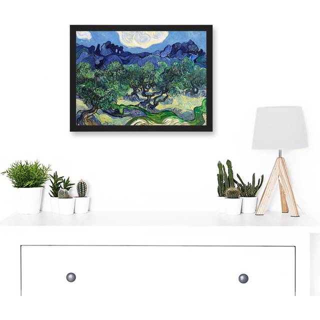 Vincent Van Gogh The Olive Trees Painting Artwork Framed Wall Art Print - Blue;Green;Beige (23.4cm H x 32.3cm W x 1.5cm D)