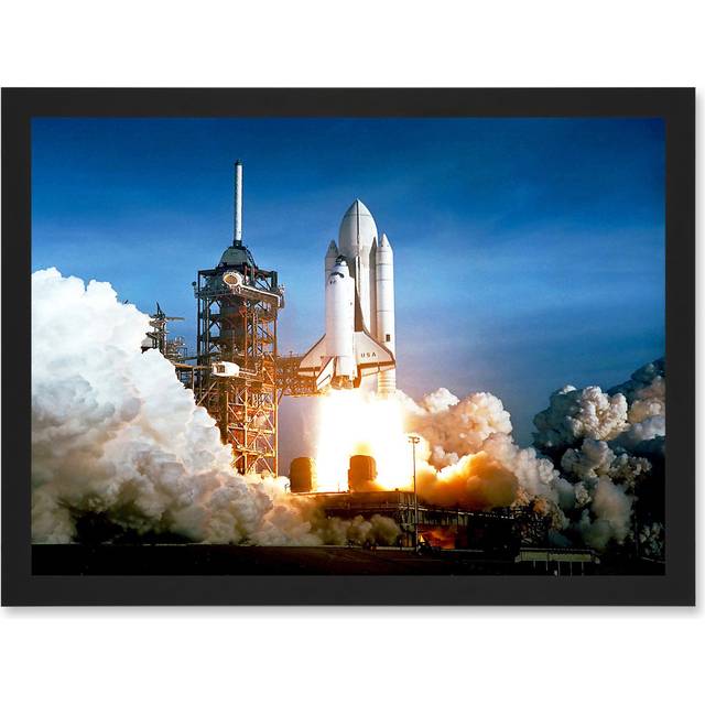 Space 1981 Shuttle Launch Number One Columbia NASA Artwork Framed Wall Art Print - Blue (23.4cm H x 32.3cm W x 1.5cm D)