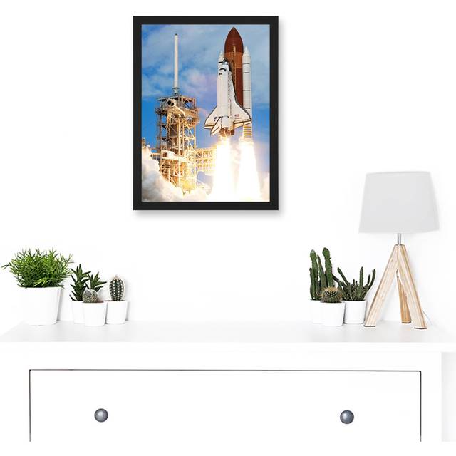 Space Nasa Shuttle Discovery Rocket Launch USA Photo Artwork Framed Wall Art Print A4 - Blue;Brown;White (32.3cm H X 23.4cm W)