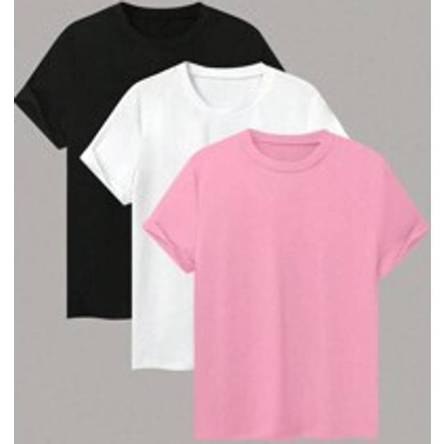 Kvinnors sommar enfärgad rund halsad kortärmad Casual T-shirt - Rosa (L,M,S,XL,XS)