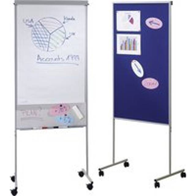 eurokraft basic flip chart and dry-wipe board, flip chart and dry-wipe board, HxWxD 1805 x 675 x 510 mm - white, blue