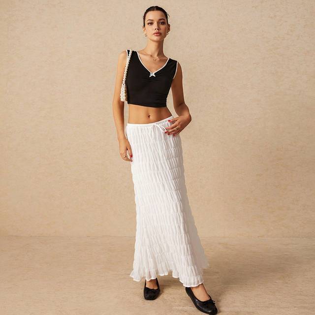 PoÃ©selle Women Solid Color Minimalist Drawstring Skirt