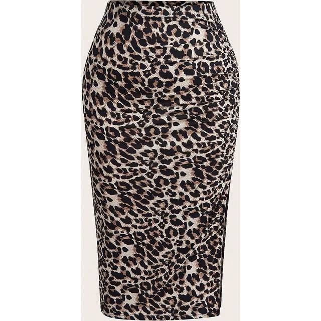 SHEIN Women&#39;s Plus Size Knitted Leopard Print Skirt With Side Slits